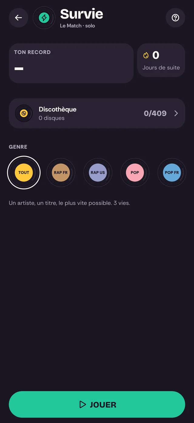 La Survie : choix du genre avant de jouer seul